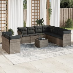 vidaXL Set de sofás de jardín 10 pzas con cojines ratán sintético gris