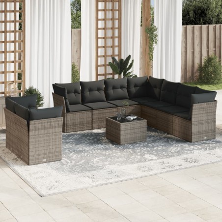 vidaXL Set de sofás de jardín 10 pzas con cojines ratán sintético gris