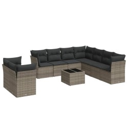 vidaXL Set de sofás de jardín 10 pzas con cojines ratán sintético gris