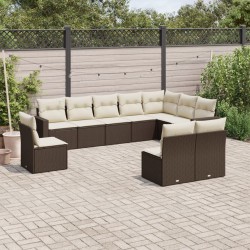 vidaXL Set de sofás de jardín 10 pzas y cojines ratán sintético marrón