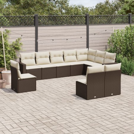 vidaXL Set de sofás de jardín 10 pzas y cojines ratán sintético marrón