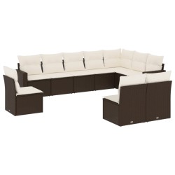 vidaXL Set de sofás de jardín 10 pzas y cojines ratán sintético marrón