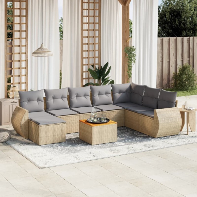 vidaXL Set de sofás de jardín 9 pzas con cojines ratán sintético beige vidaXL Set de sofás de jardín 9 pzas con cojines ratán sintético beige