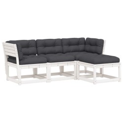 vidaXL Set muebles jardín 4 pzas con cojines madera maciza pino blanco