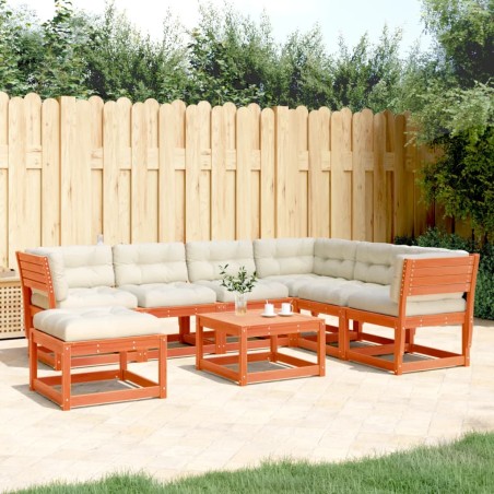 vidaXL Set muebles jardín 7 pzas con cojines madera pino marrón cera