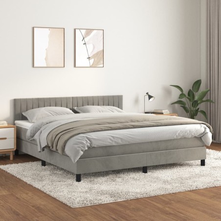 vidaXL Cama box spring con colchón terciopelo gris claro 160x200 cm