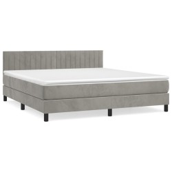 vidaXL Cama box spring con colchón terciopelo gris claro 160x200 cm