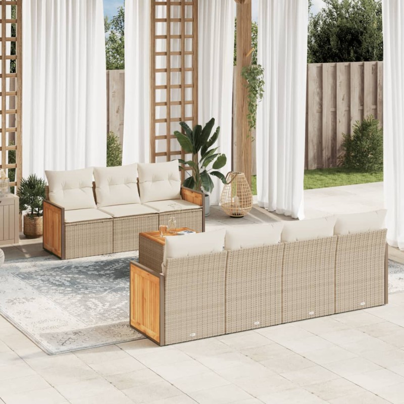 vidaXL Juego de sofás de jardín con cojines beige 8 pzas ratán PE vidaXL Juego de sofás de jardín con cojines beige 8 pzas ratán PE