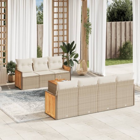 vidaXL Juego de sofás de jardín con cojines beige 8 pzas ratán PE