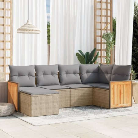 vidaXL Juego de sofás jardín con cojines 6 pzas ratán sintético beige