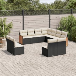 vidaXL Set de sofás de jardín 11 pzas y cojines ratán sintético negro