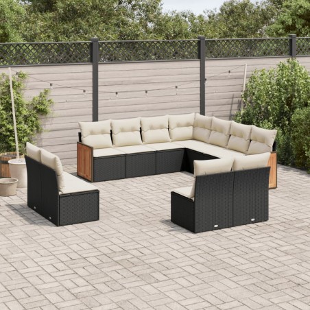 vidaXL Set de sofás de jardín 11 pzas y cojines ratán sintético negro