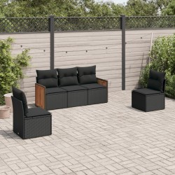 vidaXL Set de muebles de jardín 5 pzas y cojines ratán sintético negro
