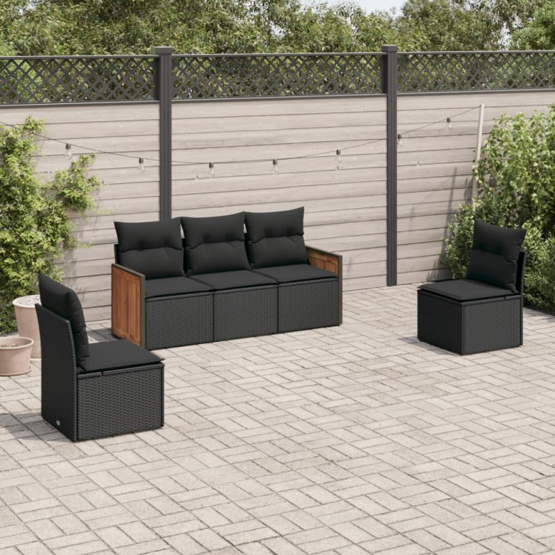 vidaXL Set de muebles de jardín 5 pzas y cojines ratán sintético negro vidaXL Set de muebles de jardín 5 pzas y cojines ratán sintético negro
