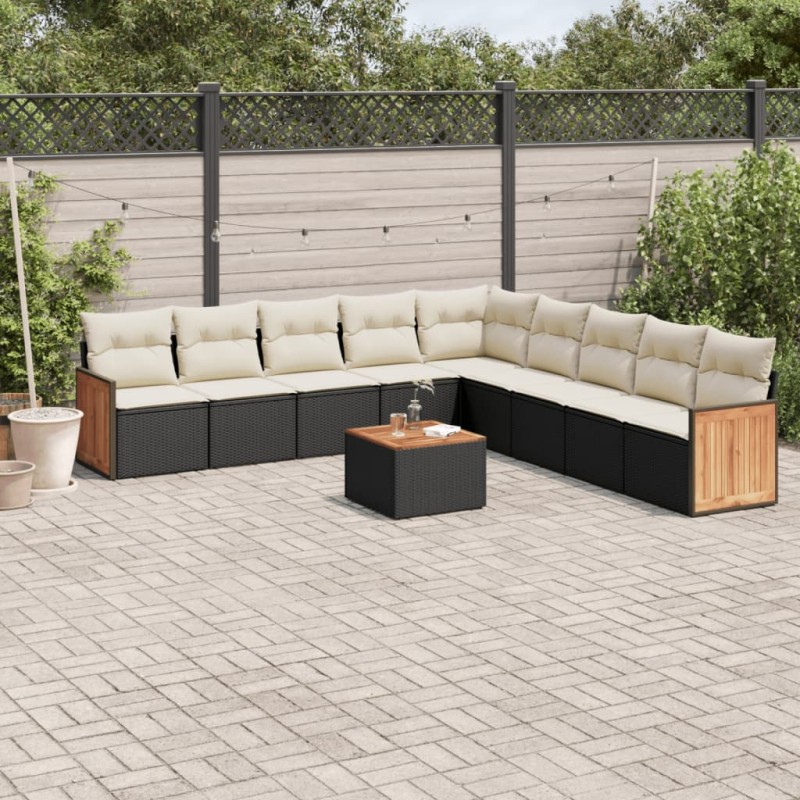 vidaXL Set de sofás de jardín 10 pzas cojines ratán sintético negro vidaXL Set de sofás de jardín 10 pzas cojines ratán sintético negro