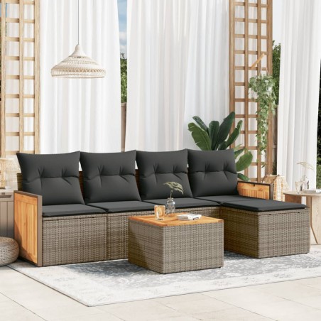 vidaXL Set de muebles de jardín 6 pzas y cojines ratán sintético gris