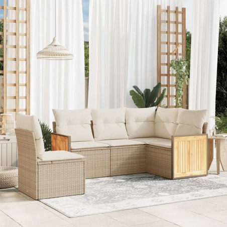 vidaXL Juego de sofás jardín con cojines 5 pzas ratán sintético beige