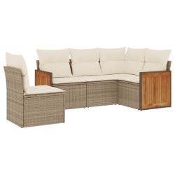 vidaXL Juego de sofás jardín con cojines 5 pzas ratán sintético beige