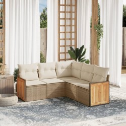 vidaXL Juego de sofás jardín con cojines 5 pzas ratán sintético beige