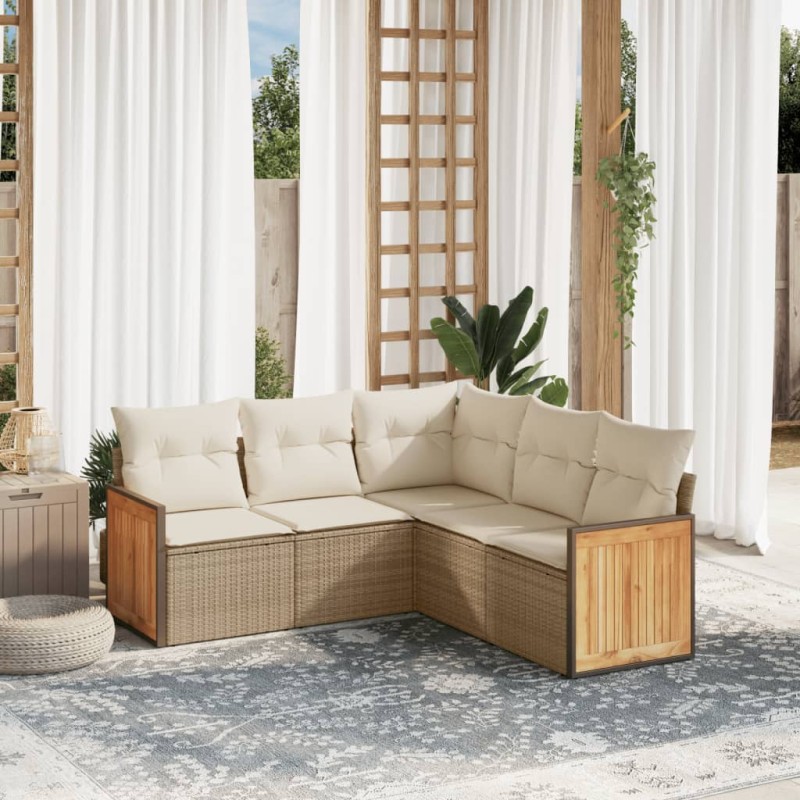 vidaXL Juego de sofás jardín con cojines 5 pzas ratán sintético beige