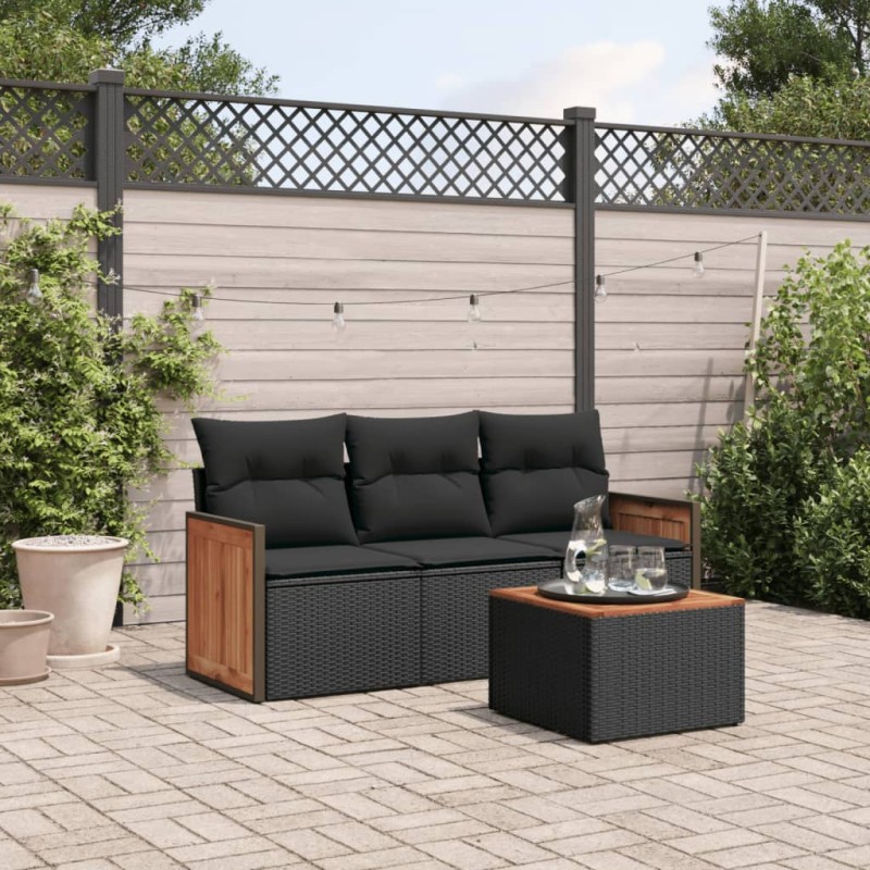 vidaXL Juego de sofás jardín 4 pzas con cojines ratán sintético negro vidaXL Juego de sofás jardín 4 pzas con cojines ratán sintético negro