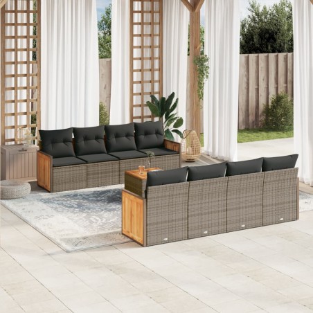 vidaXL Set de muebles de jardín 9 pzas y cojines ratán sintético gris