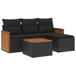 vidaXL Set de muebles de jardín 5 pzas y cojines ratán sintético negro