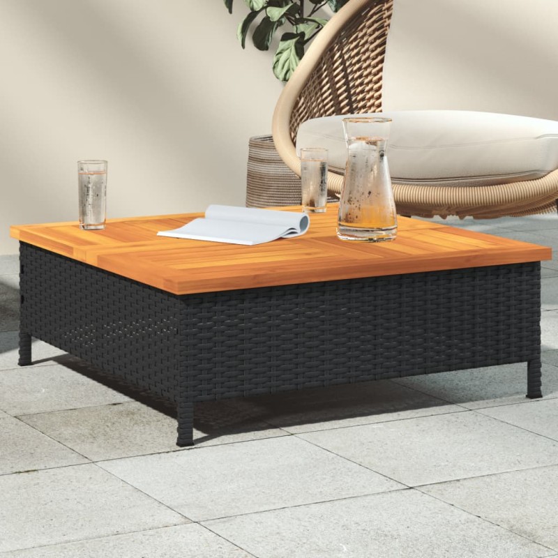 vidaXL Mesa de jardín ratán y madera de acacia negro 70x70x25 cm
