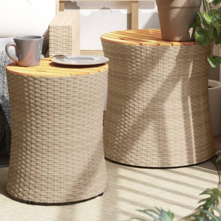 vidaXL Mesas auxiliares jardín 2 pzas superficie de madera ratán beige