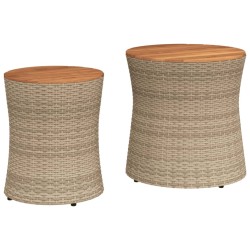 vidaXL Mesas auxiliares jardín 2 pzas superficie de madera ratán beige