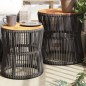 vidaXL Mesas auxiliares jardín 2 pzas superficie de madera ratán gris vidaXL Mesas auxiliares jardín 2 pzas superficie de madera ratán gris