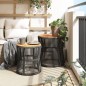 vidaXL Mesas auxiliares jardín 2 pzas superficie de madera ratán gris vidaXL Mesas auxiliares jardín 2 pzas superficie de madera ratán gris