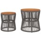 vidaXL Mesas auxiliares jardín 2 pzas superficie de madera ratán gris vidaXL Mesas auxiliares jardín 2 pzas superficie de madera ratán gris