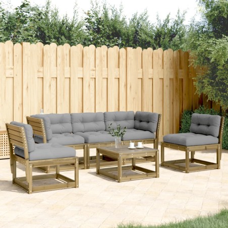 vidaXL Set de sofás jardín 5 pzas con cojines madera pino impregnada