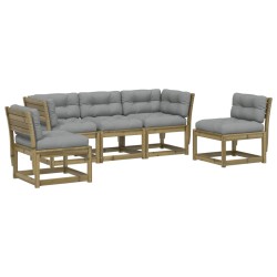 vidaXL Set de sofás jardín 5 pzas con cojines madera pino impregnada