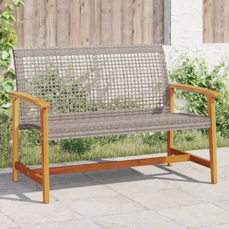 vidaXL Banco de jardín madera de acacia y ratán PE gris 112 cm