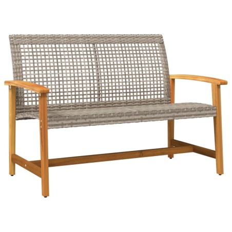 vidaXL Banco de jardín madera de acacia y ratán PE gris 112 cm