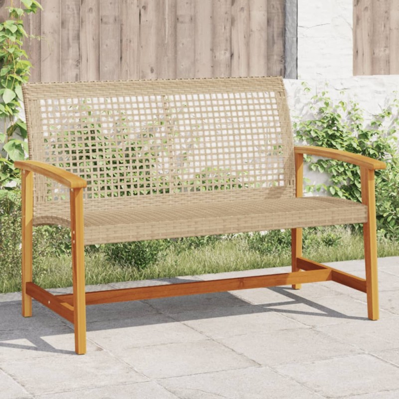 vidaXL Banco de jardín madera de acacia y ratán PE beige 112 cm vidaXL Banco de jardín madera de acacia y ratán PE beige 112 cm