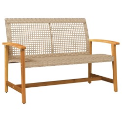 vidaXL Banco de jardín madera de acacia y ratán PE beige 112 cm