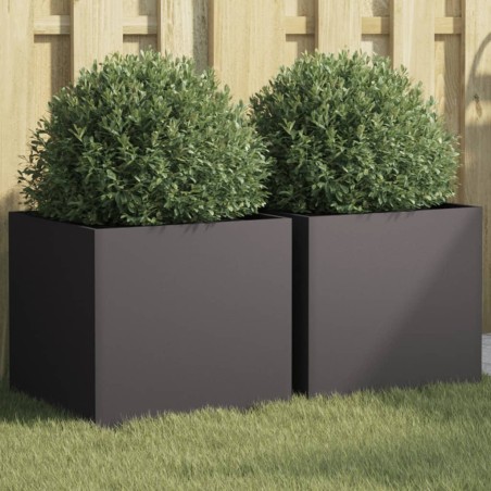vidaXL Jardineras 2 unidades acero laminado en frío negro 42x40x39 cm