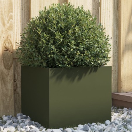 vidaXL Jardinera de acero laminado en frío verde oliva 32x30x29 cm