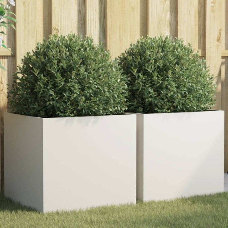 vidaXL Jardineras 2 unidades acero laminado en frío blanco 49x47x46 cm vidaXL Jardineras 2 unidades acero laminado en frío blanco 49x47x46 cm