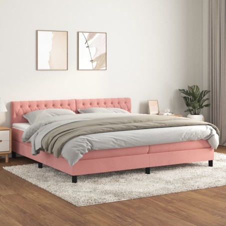 vidaXL Cama box spring con colchón terciopelo rosa 200x200 cm