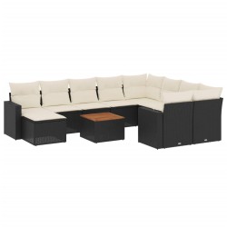 vidaXL Set de sofás de jardín 11 pzas y cojines ratán sintético negro