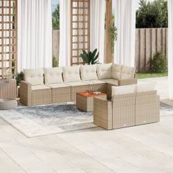 vidaXL Set de sofás de jardín 9 pzas con cojines ratán sintético beige