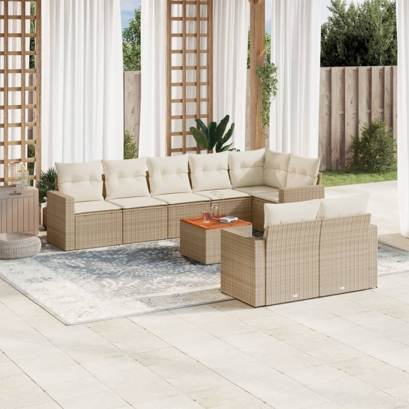 vidaXL Set de sofás de jardín 9 pzas con cojines ratán sintético beige