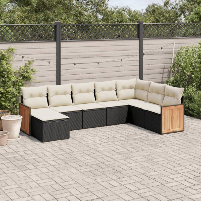 vidaXL Set de sofás de jardín 8 piezas y cojines ratán sintético negro vidaXL Set de sofás de jardín 8 piezas y cojines ratán sintético negro