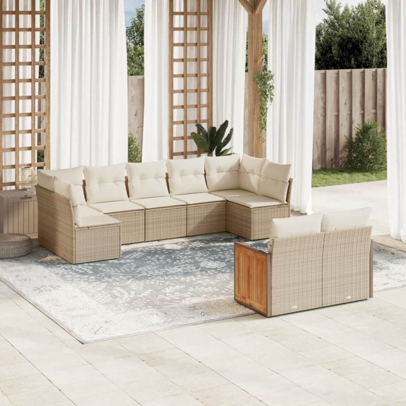 vidaXL Set de sofás de jardín 9 pzas con cojines ratán sintético beige vidaXL Set de sofás de jardín 9 pzas con cojines ratán sintético beige