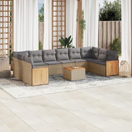 vidaXL Set de sofás de jardín 11pzas con cojines ratán sintético beige