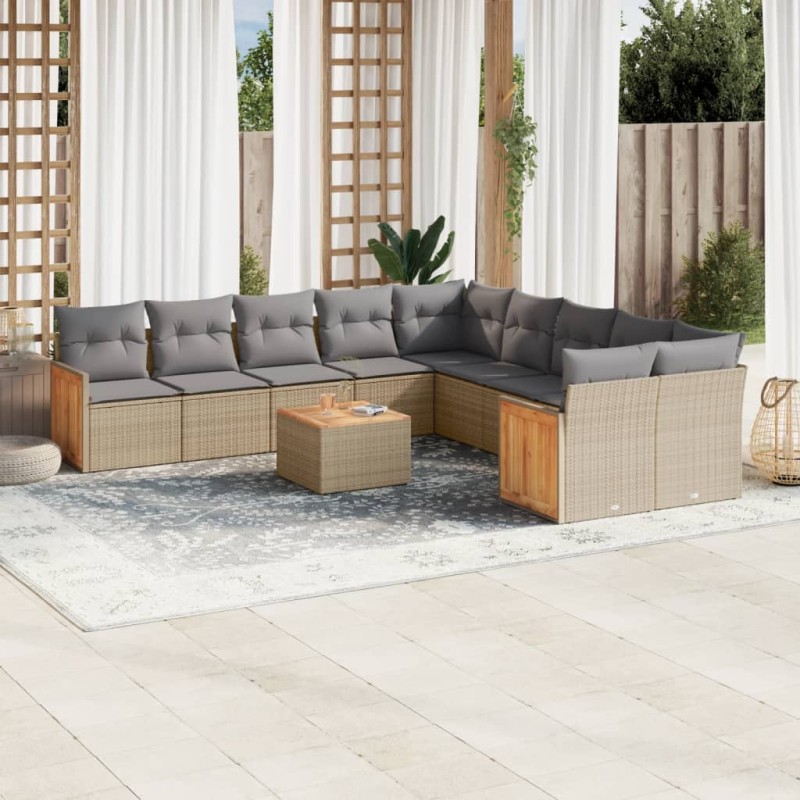 vidaXL Set de sofás de jardín 11pzas con cojines ratán sintético beige vidaXL Set de sofás de jardín 11pzas con cojines ratán sintético beige